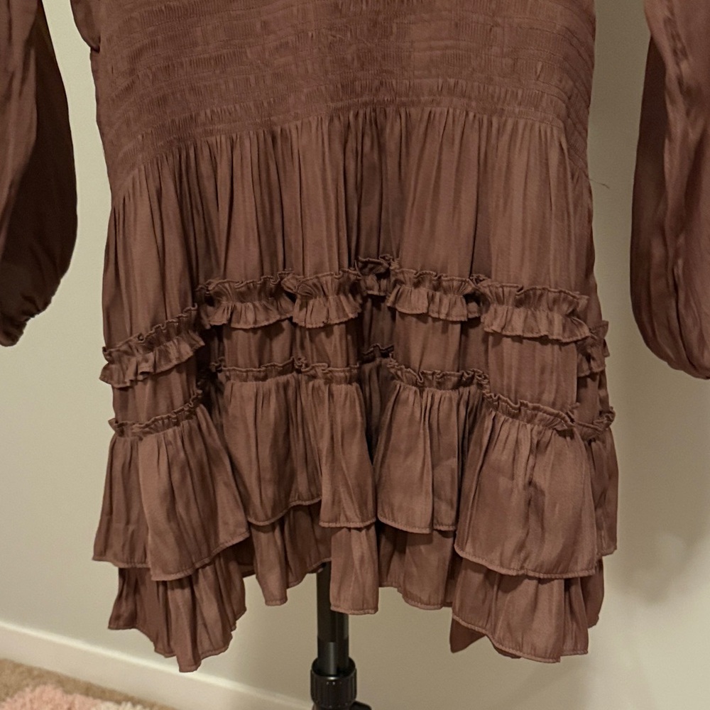 Mustard Seed Chocolate Brown Long-Sleeve Ruffle Tiered Dress - Picture 2 of 4